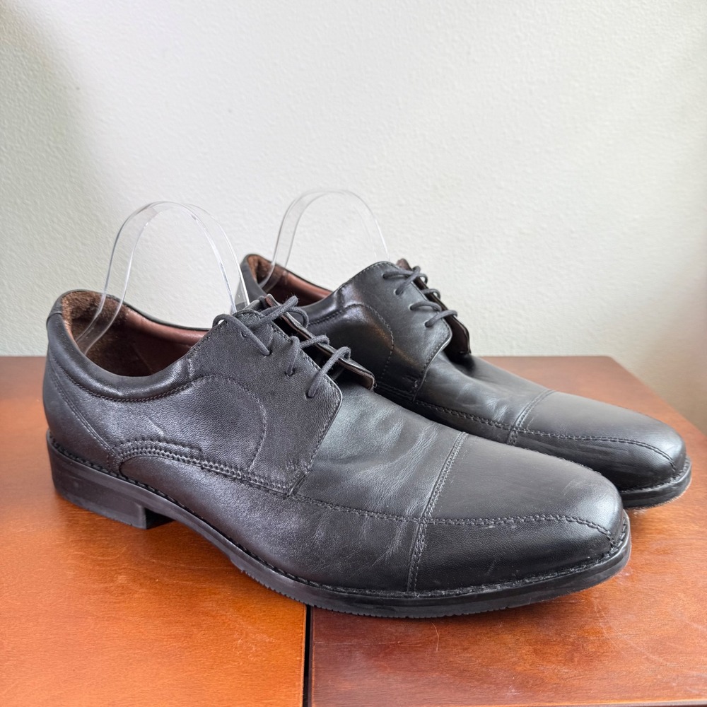 Johnston & Murphy Dress Shoes Mens 12 Black Leather Cap Toe Oxfords 20-3841